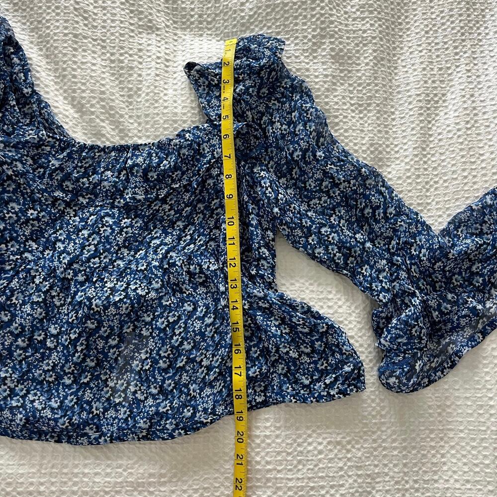 Anthropologie Maeve NWT Square-Neck Sheer Babydoll Floral Bell Sleeve Blouse - Picture 7 of 12